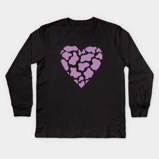 Cow Print Purple Heart Design Kids Long Sleeve T-Shirt